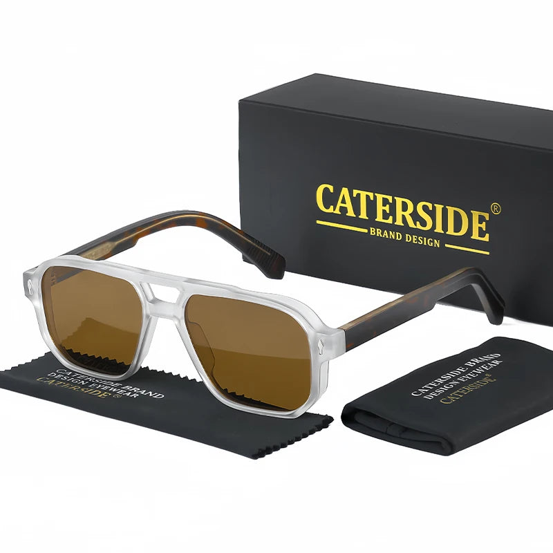 CATERSIDE Retro Punk Sunglasses Men Vintage Flat Top Double Bridges High Quality Sun Glasses Women Travel Party Festival Eyewear