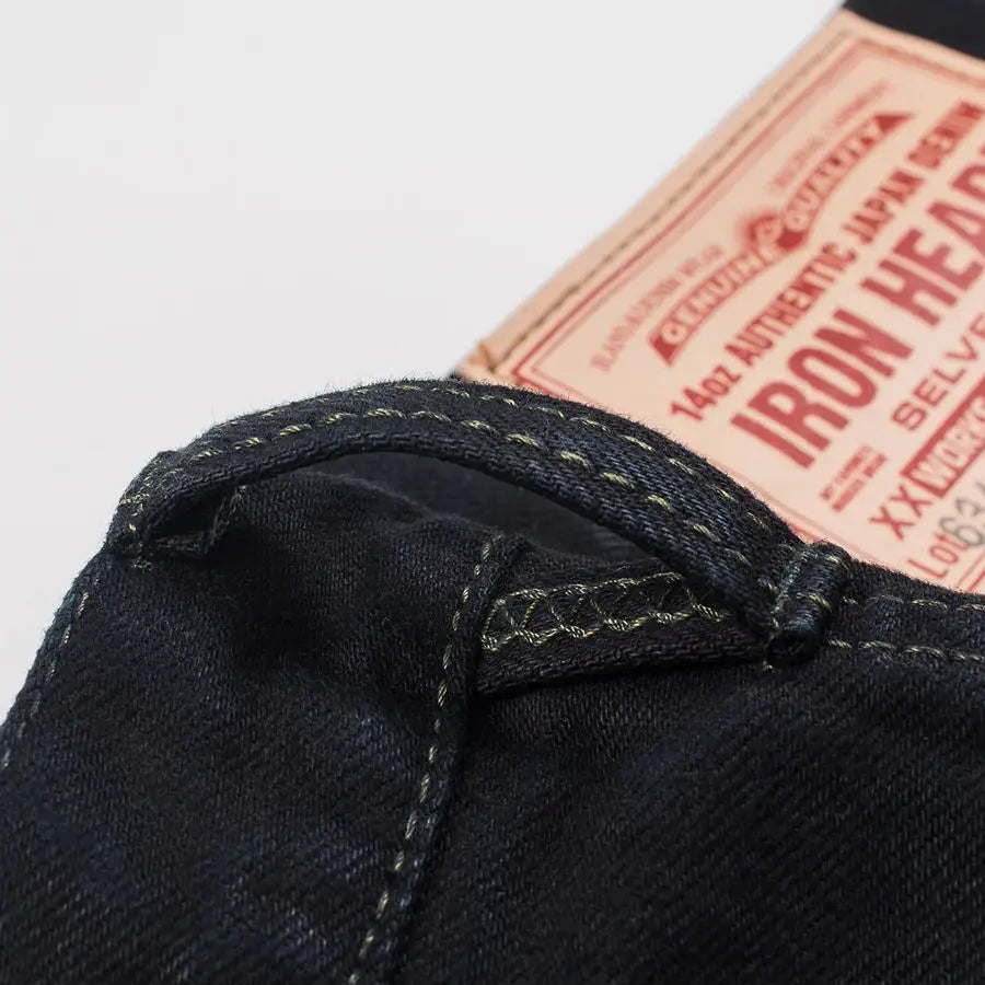 IRON HEART Indigo-Sulfide Black 634s Double Dyed 14oz Denim Jeans, One Wash