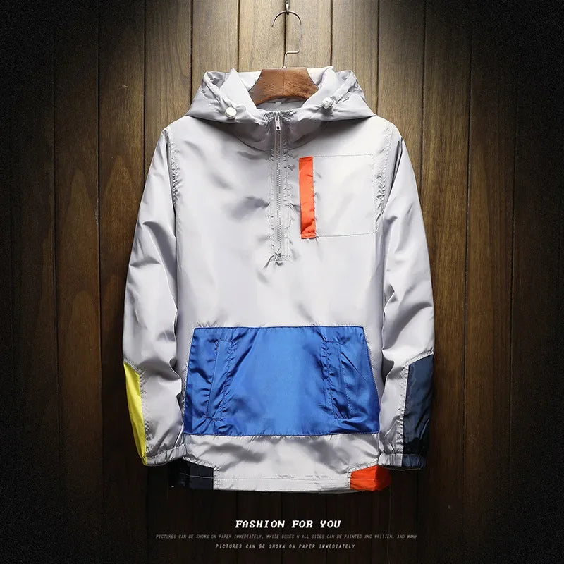 Men Autumn Outdoor Hooded Jacket Black Windbreaker Hoodie Men Large Size Bomber Zipper Jacket Brand Clothing PulloverCcoat Tops