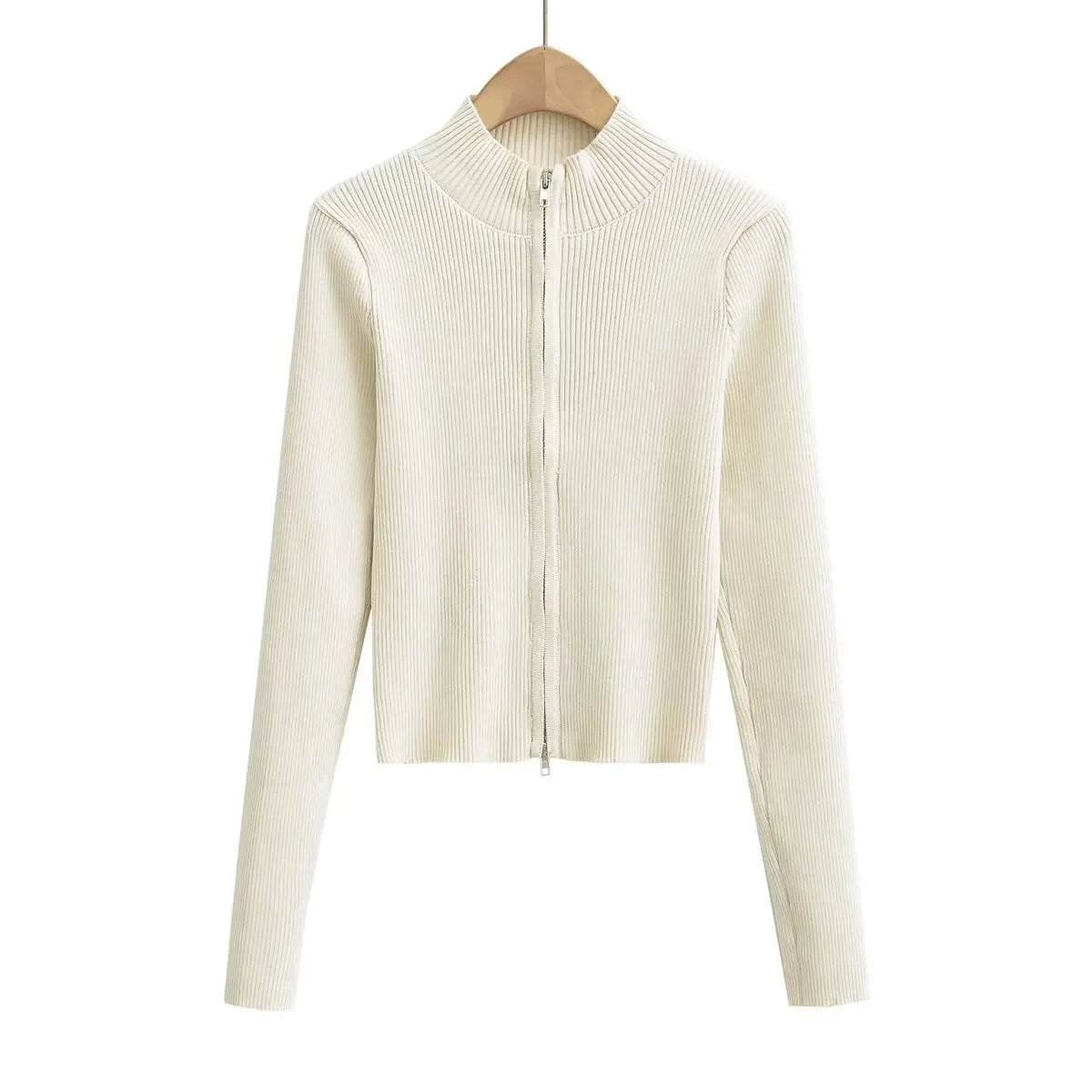Slim Fit American Style Knitted Cardigan Women's Double Zipper Open Front Pure Desire Autumn Fashion Outerwear BM Style
