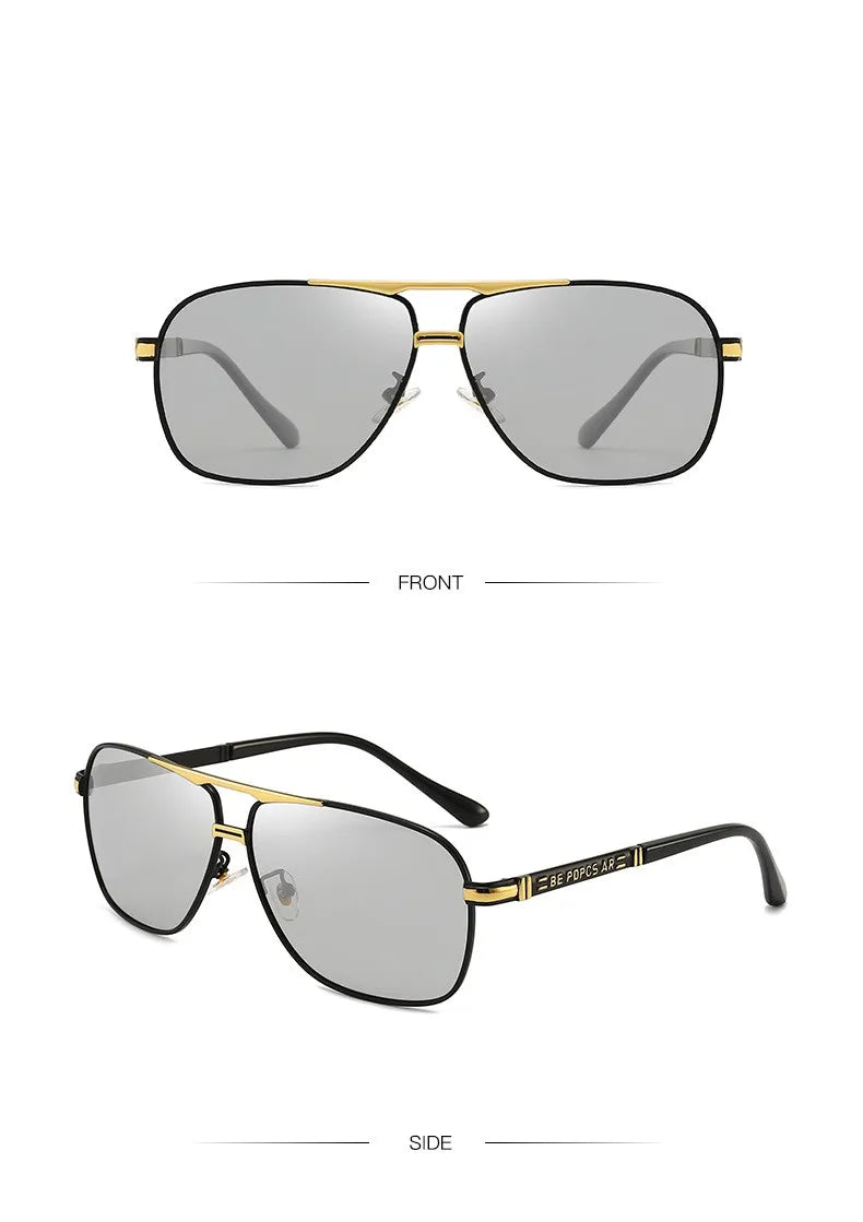 KAMMPT Oversized Vintage Sunglasses Men Women Fashion Polarized Photochromic Shades Eyewear Double Bridge Driving Sun Glasses
