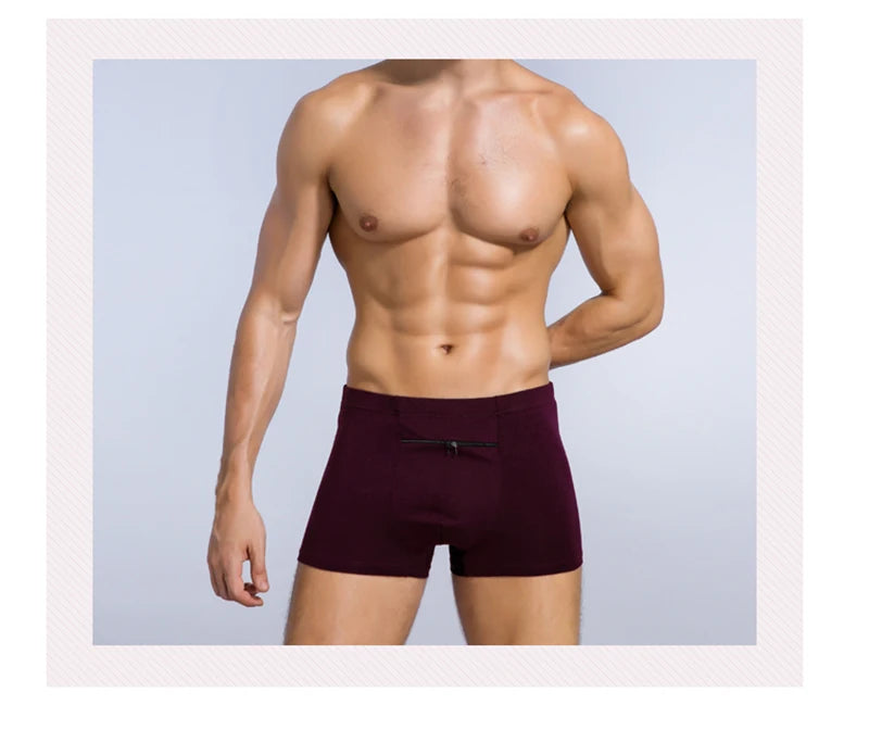 Plus Size 7XL Men's Theft-Proof Underwear Front Double Zipper Pocket Men Panties Modal Comfortable Breathable Sexy Boxer Shorts