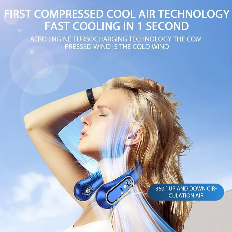 Hanging Neck Fan Digital Display Power Bladeless Neckband Fan Portable Mini Air Cooler USB Rechargeable Electric Fans