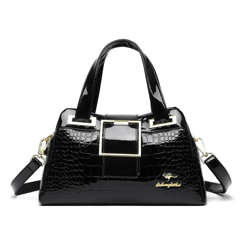 Fashion Elegant Madam Handbag Crocodile Pattern with Lattice Luxury Women Shoulder Tote Bag Two Layers Ladies Bag Big Belt Sac