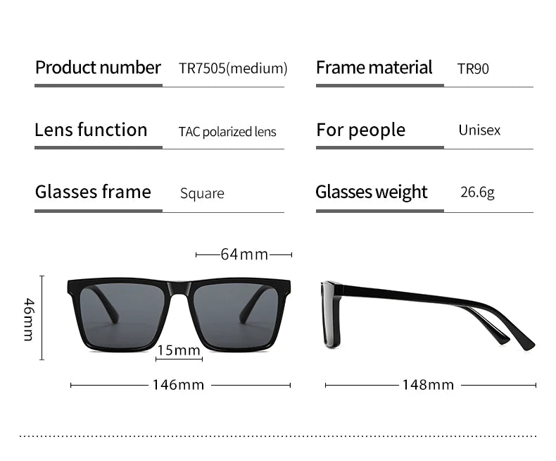 Men Sunglasses UV400 Polarized Sun Glasses Women TR90 Sunscreen Big Square Eyeglasses Frame Driving Goggles Fishing Eyewear