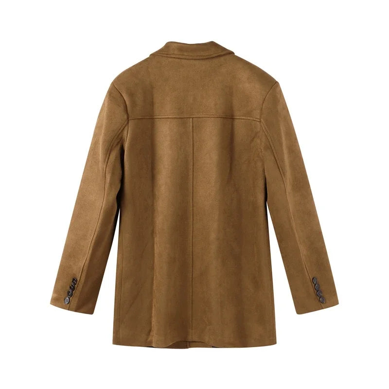 Boyfriend Brown Coat For Women Spring Turndown Collar Long Sleeve Female Jacket 2025 Fashion Loose Single-breasted Lady Coats
