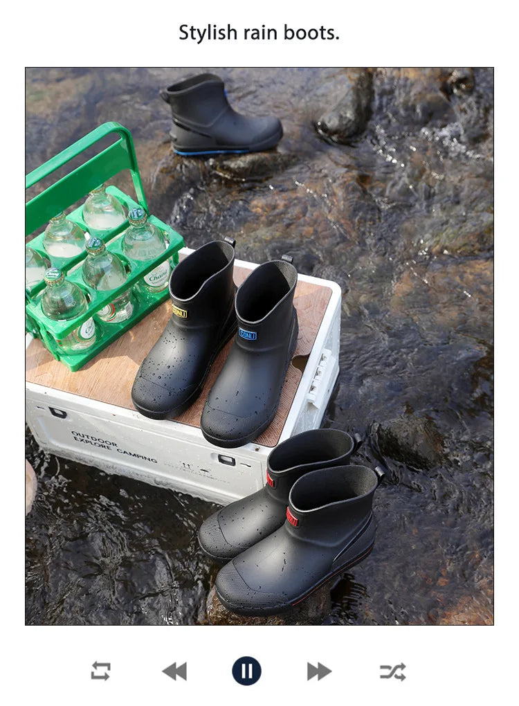 Snow Warm Thick Rain Boots, Kitchen Waterproof and Anti Slip Rain Shoes, Men's Fashionable and Wear-resistant Water Shoes