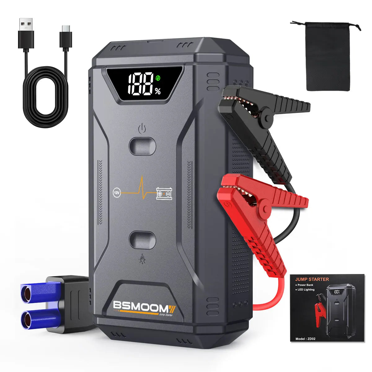 Professional Car Battery Starter Power Bank 5000A Jump Starter Portable 12V Car Battery Booster with 150PSI Air Pump