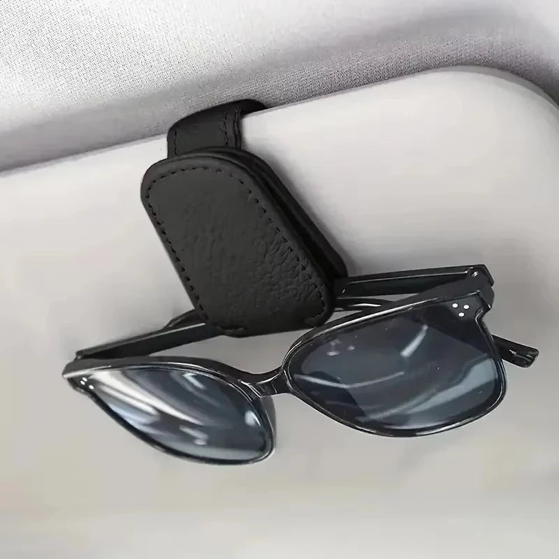 1pcs Universal Car Sunglasses Holder Multi-Functional Ticket Portable Bracket Magnetic Oxhide Sunshade Storage Boxs Auto Parts ﻿