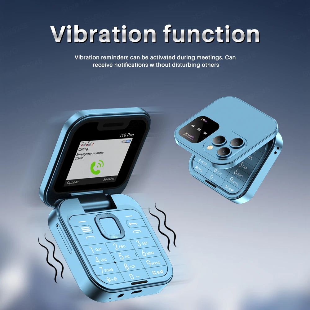 SERVO i16 Pro Mini Flip Mobile Phone Dual SIM Card Speed Dial Magic Voice Blacklist FM Radio 2G GSM Cute Foldable Cellular Phone