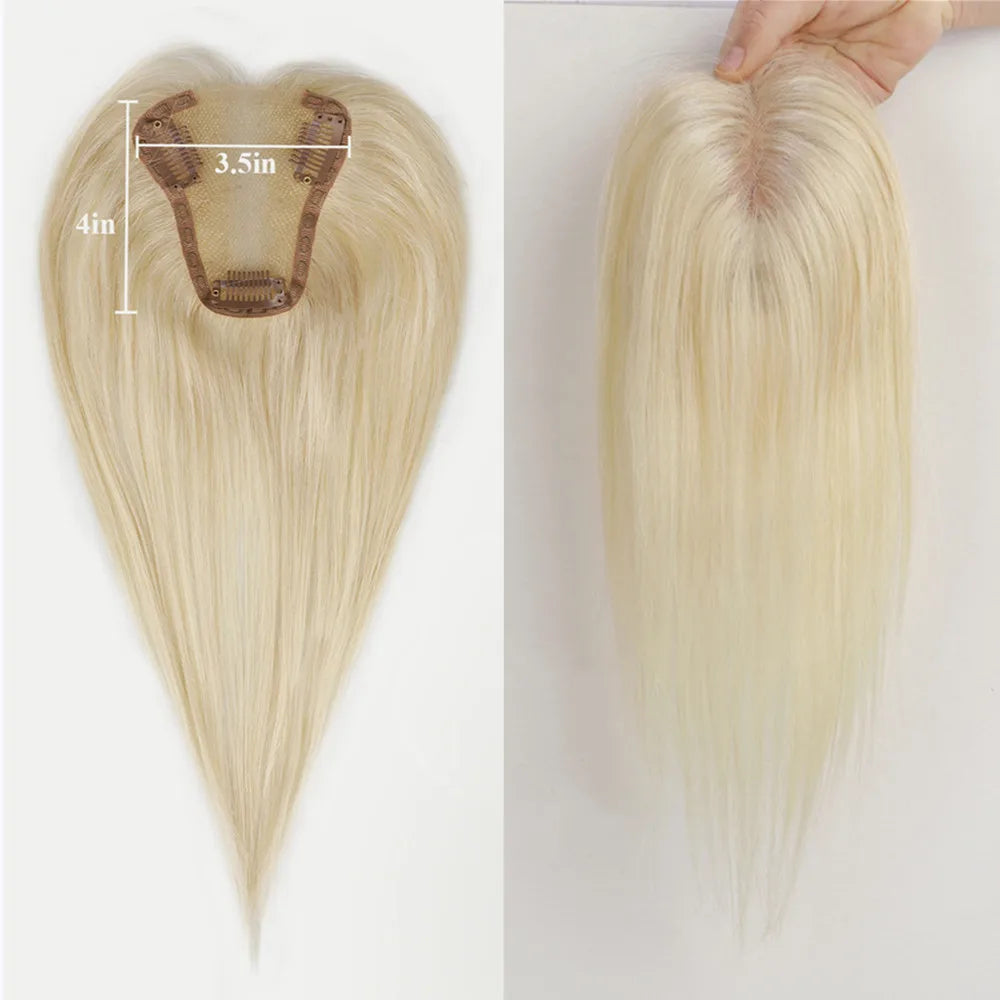 100% Real Human Hair Toppers for Women Ombre Brown Blonde Hair Topper 3.5*4 inch Lace Base Clip in Hair Extensions for Hair Loss