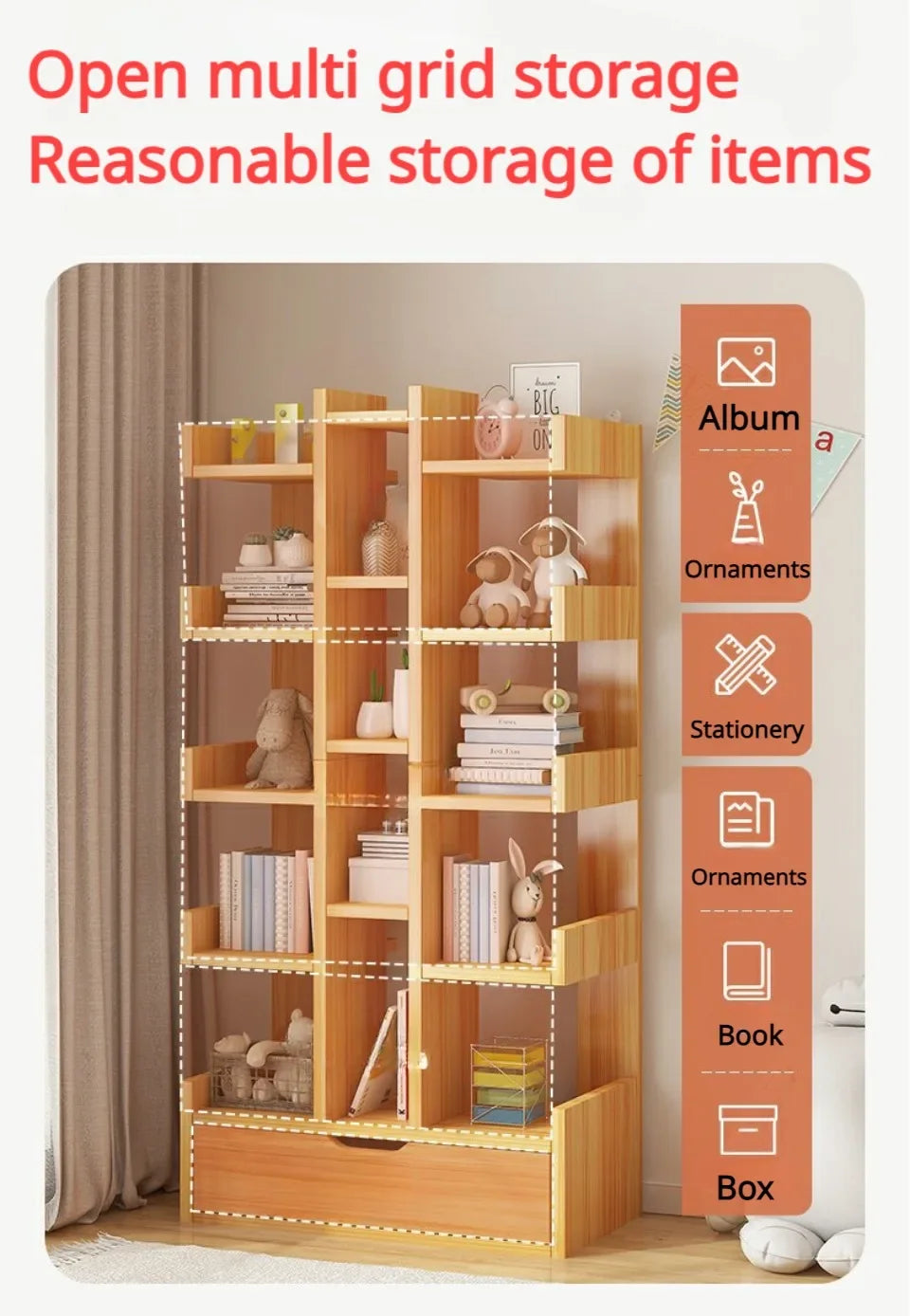Multi-Level Bookshelf Floor Standing Storage Racks Office Display High Load-bearing Space Saving Stable and Durable Bookshelf
