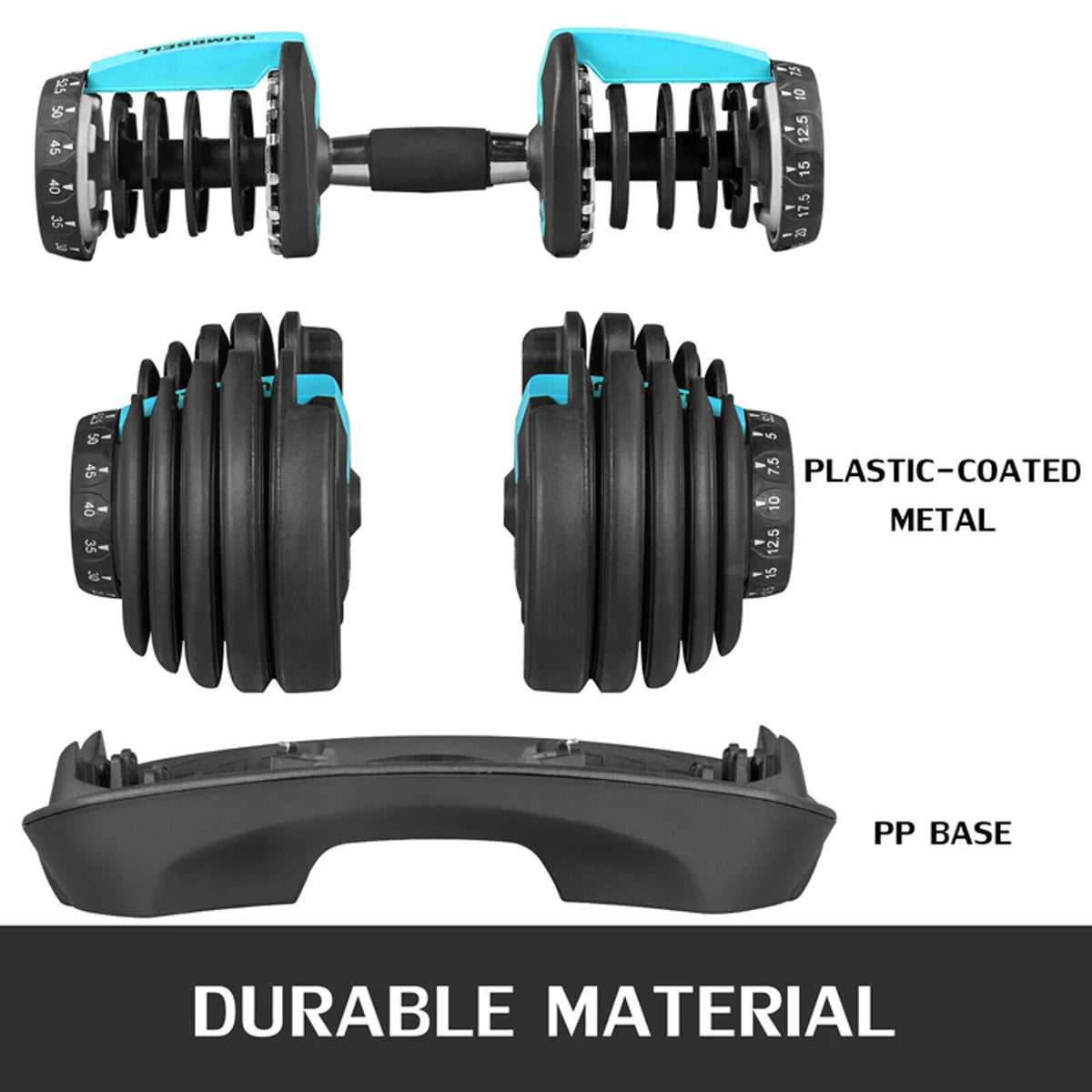 Adjustable Dumbbells Dumbbell Weight Set Home Gym Fitness 52.5lbs with Anti-Slip Handle and Tray for Men
