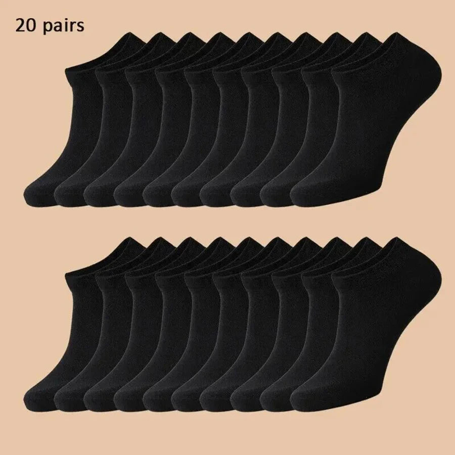 20 Pairs Men's Boat Socks Business Sport Sweat Absorption Mature Summer Autumn Solid Color Non Pilling Versatile Ankle Socks ﻿