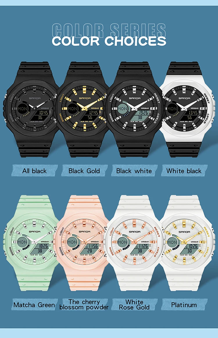 SANDA Top Luxury Men's Quartz Watches Waterproof Men Military Sport Watch Relogio Masculino Dual Display LED Digital Wristwatch