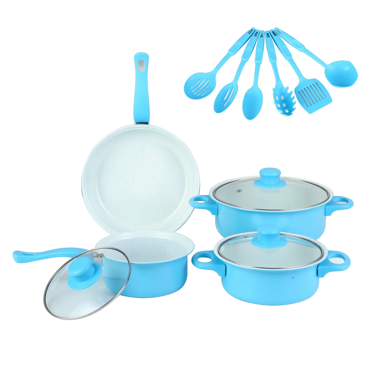 13pcs Nonstick Cookware Set with Frying Pan+Saucepan+Casserole - Induction & Gas Safe Colorful Kitchen Pots for Home Cooking