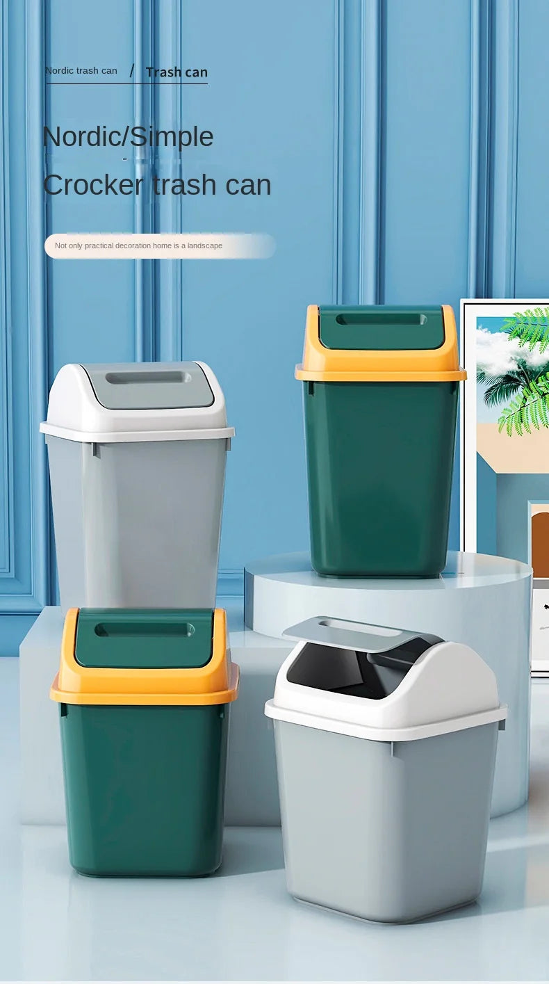 Trash can household bathroom toilet kitchen living room with cover bedroom large capacity shaking cover storage bucket