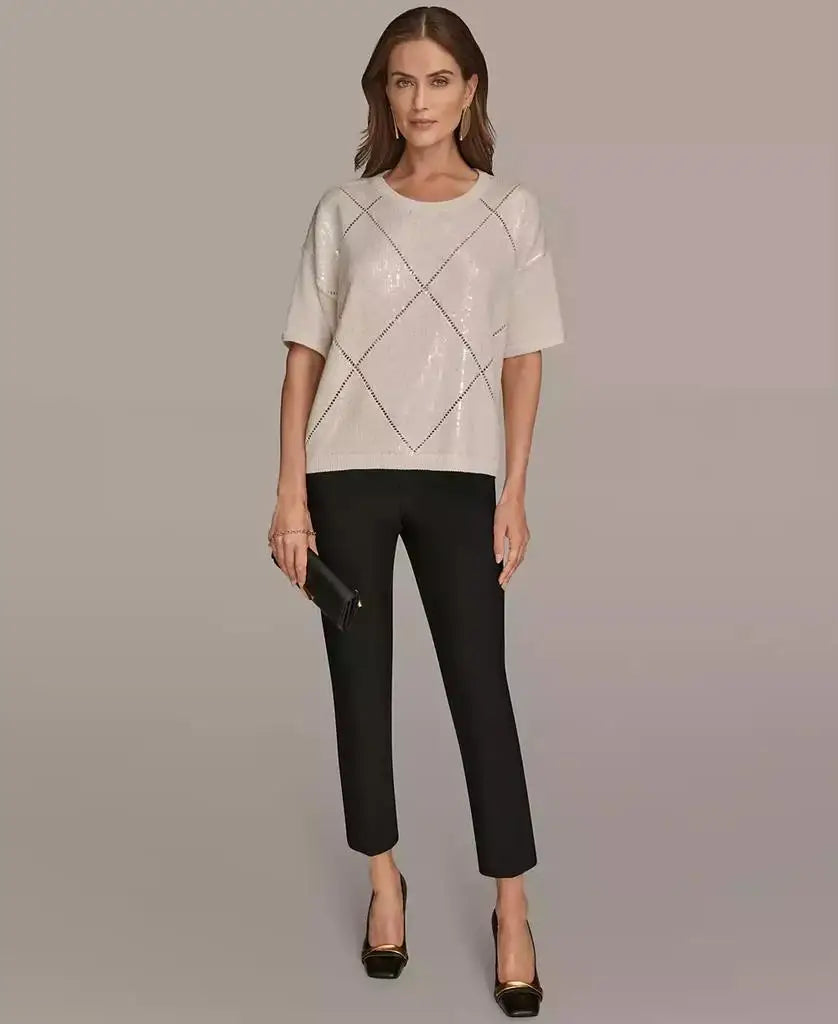 Women's Short Sleeve Sequin Sweater | Donna Karan New York