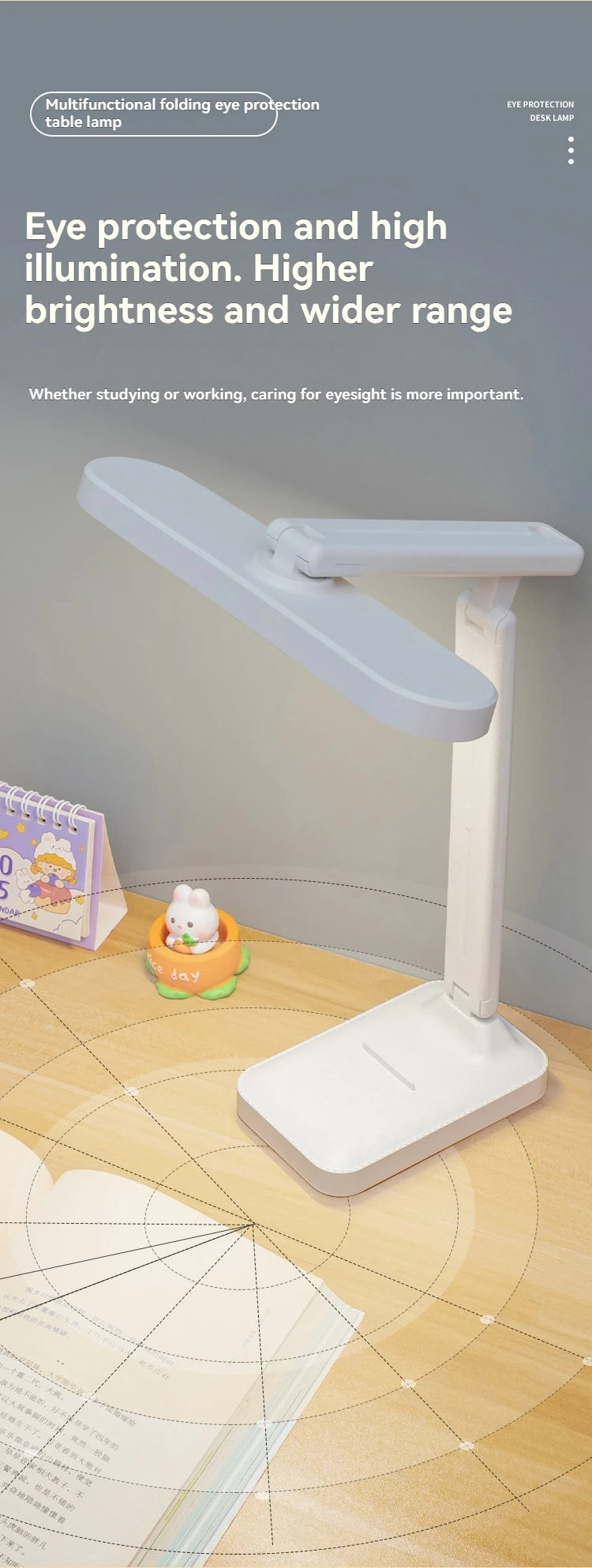 Rechargeable Foldableing Eye Protection Desk Lamp for Study, Special Dormitory Desk Reading Lamp, USB Rechargeable and Plug-In Dual-Use Dimming Home Desk Lamp