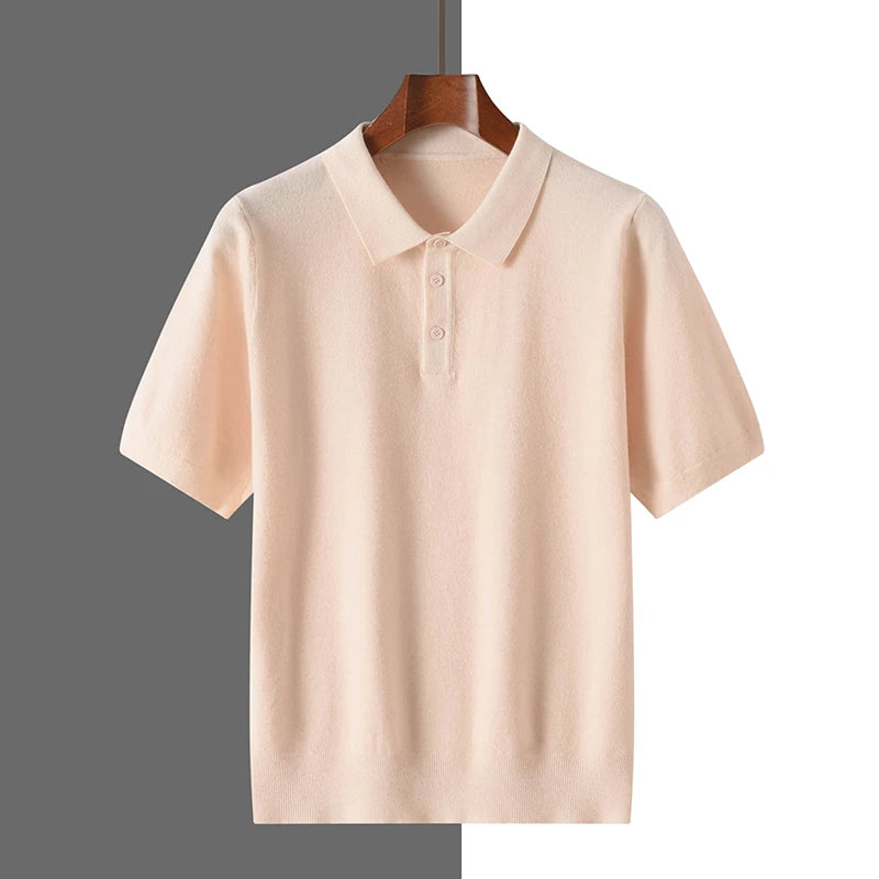 2025 Classic Polo Neck T-Shirt Pullover Men Knitwear Wool Lyocell Blend Sweater Short Sleeved Cool High-Quality Clothing Tops