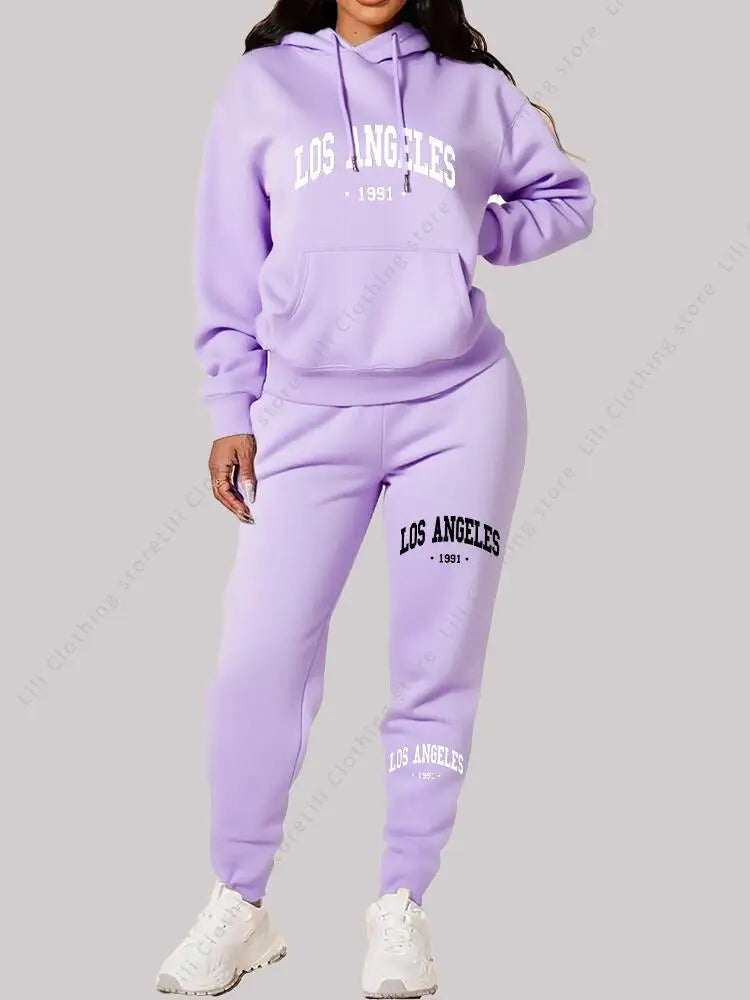 Los Angeles letter print Women Sets Hoodie and Pants sports suit High Quality Spring Autumn Aesthetic clothing Women activewear