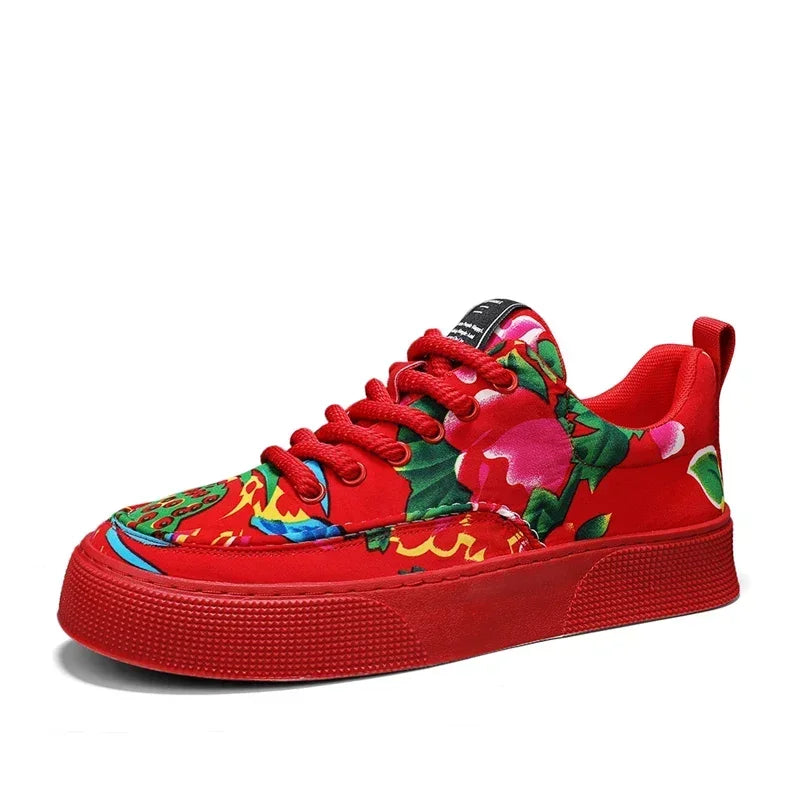Fashion Men Casual Shoes Outdoor Men Running Sneakers Comfortable Floral Cloth Platform Walking Shoes Lightweight Tennis Shoes