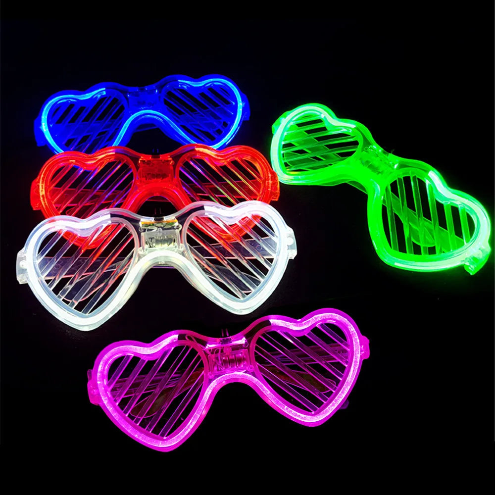 5/10/20/30Pcs Glow In The Dark Glasses Heart Shaped LED Light Up Sunglasses Glow Neon Party Favor for Kids Adults Party Supplies