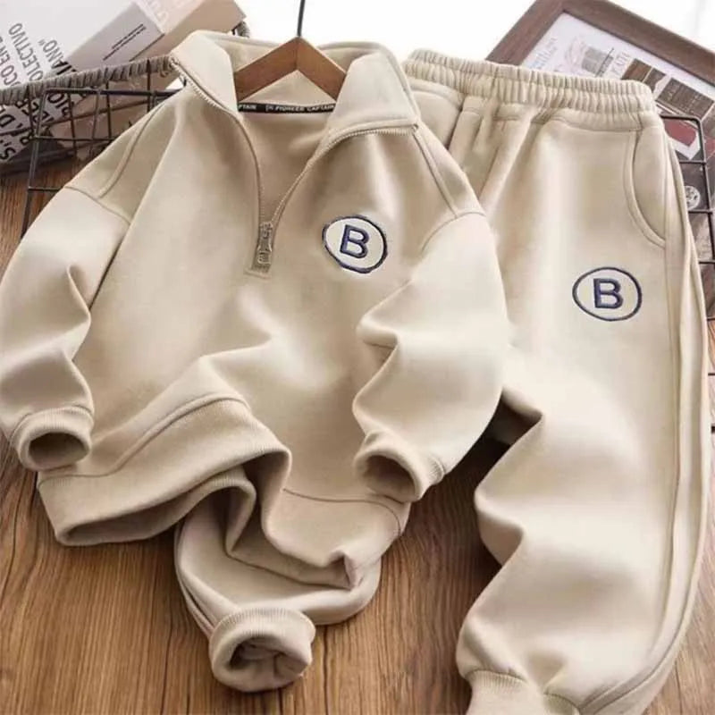 Children's Sweater Sports Sets Boys Stand-Up Collar Letter Suit Spring Autumn New Kids Loose Fashion Casual 2 Piece 4-14Y