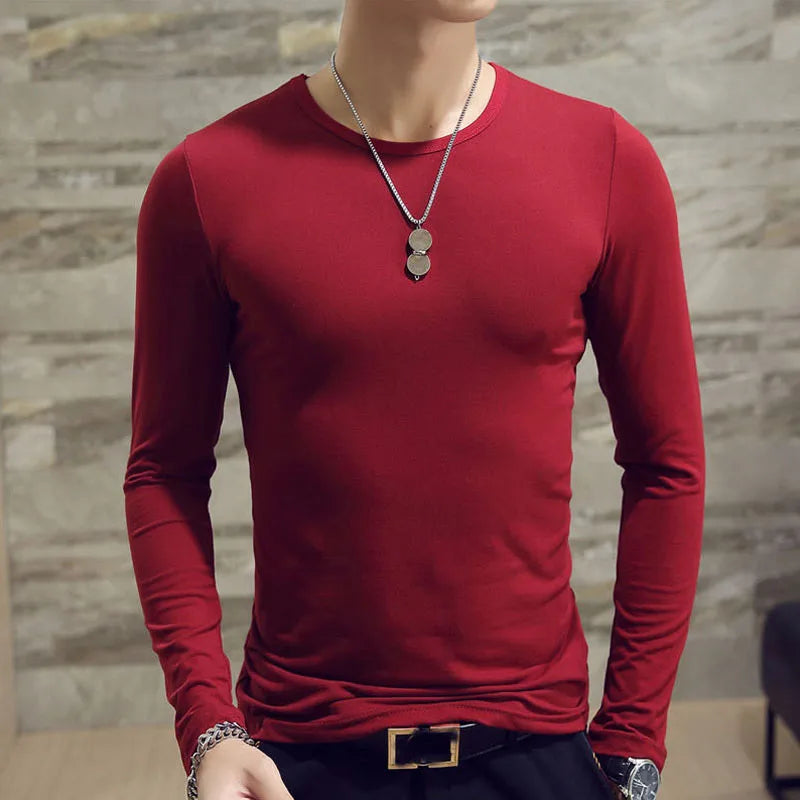1pcs Spring Autumn Men Long Sleeve T Shirt Mens Thin Solid Casual T-shirts Classic Clothes Men's T-shirts Male Thermal Tops