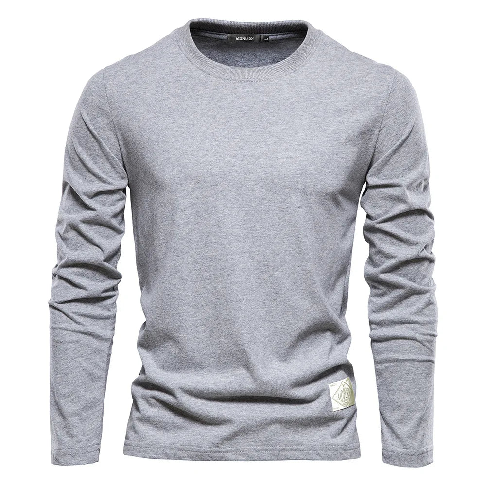 2025 White Men‘s T-shirts 100% Cotton Long Sleeve Casual Tops Solid Color High Quality Black T-Shirt Spring Autumn Men Clothing