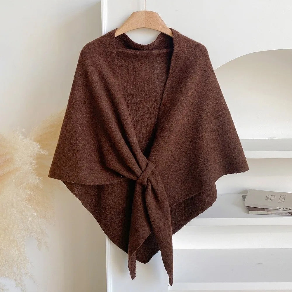 Fashion Solid Color Knitted Shawl Thickened Neck Wrap Triangle Scarf Winter Warm Soft Sweater Shawl Cape