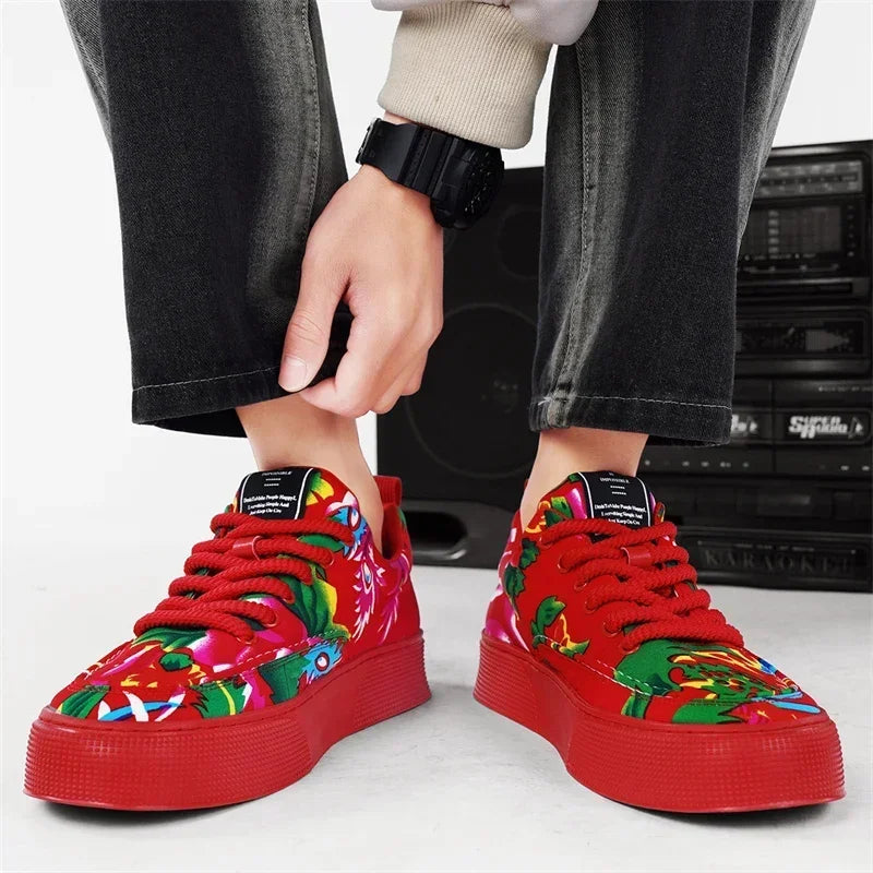 Fashion Men Casual Shoes Outdoor Men Running Sneakers Comfortable Floral Cloth Platform Walking Shoes Lightweight Tennis Shoes