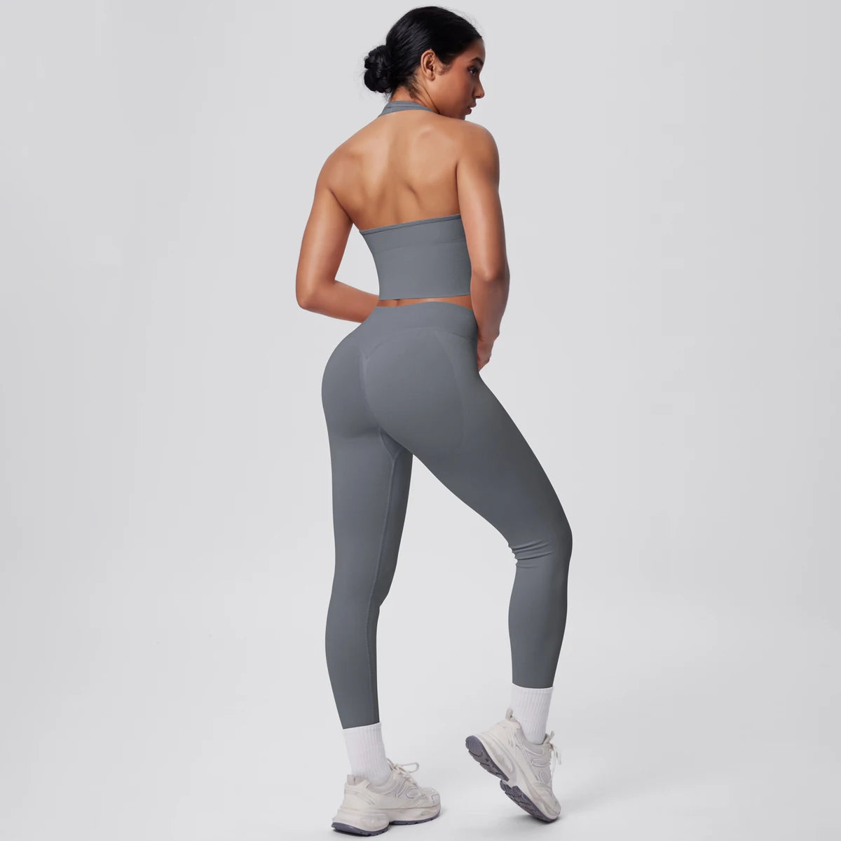 Solid Color Backless Breathable 2pieces Set for Woman High Strength Training Yoga Set Hanging Neck Bra Gym Push Up Fitness Pants