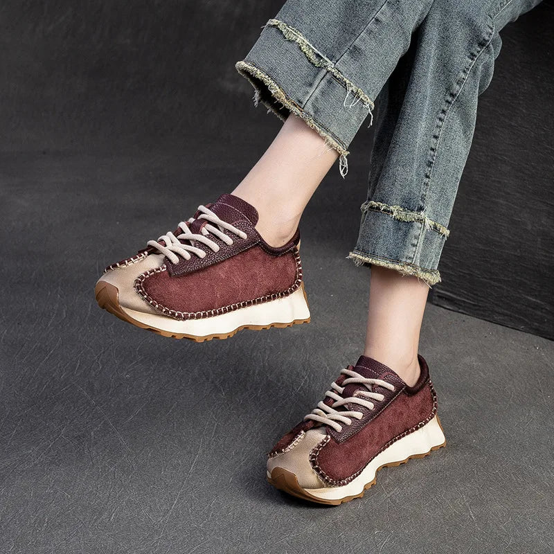 Koznoy 3cm Suede Cow Genuine Leather Mixed Color Preppy Girl Vulcanize Platform Wedge Summer Ladies Spring Autumn Comfy Fashion