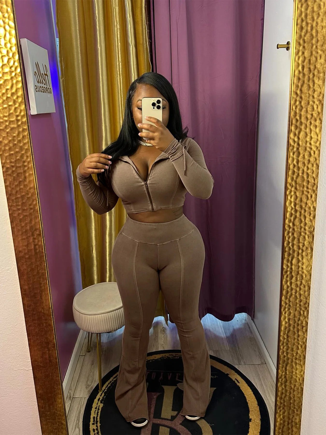CM.YAYA Fashion Women's Set Long Sleeve Hooded Jacket and Slit Hem Flare Pants 2024 Fitness Two 2 Piece Set Outfits Tracksuit