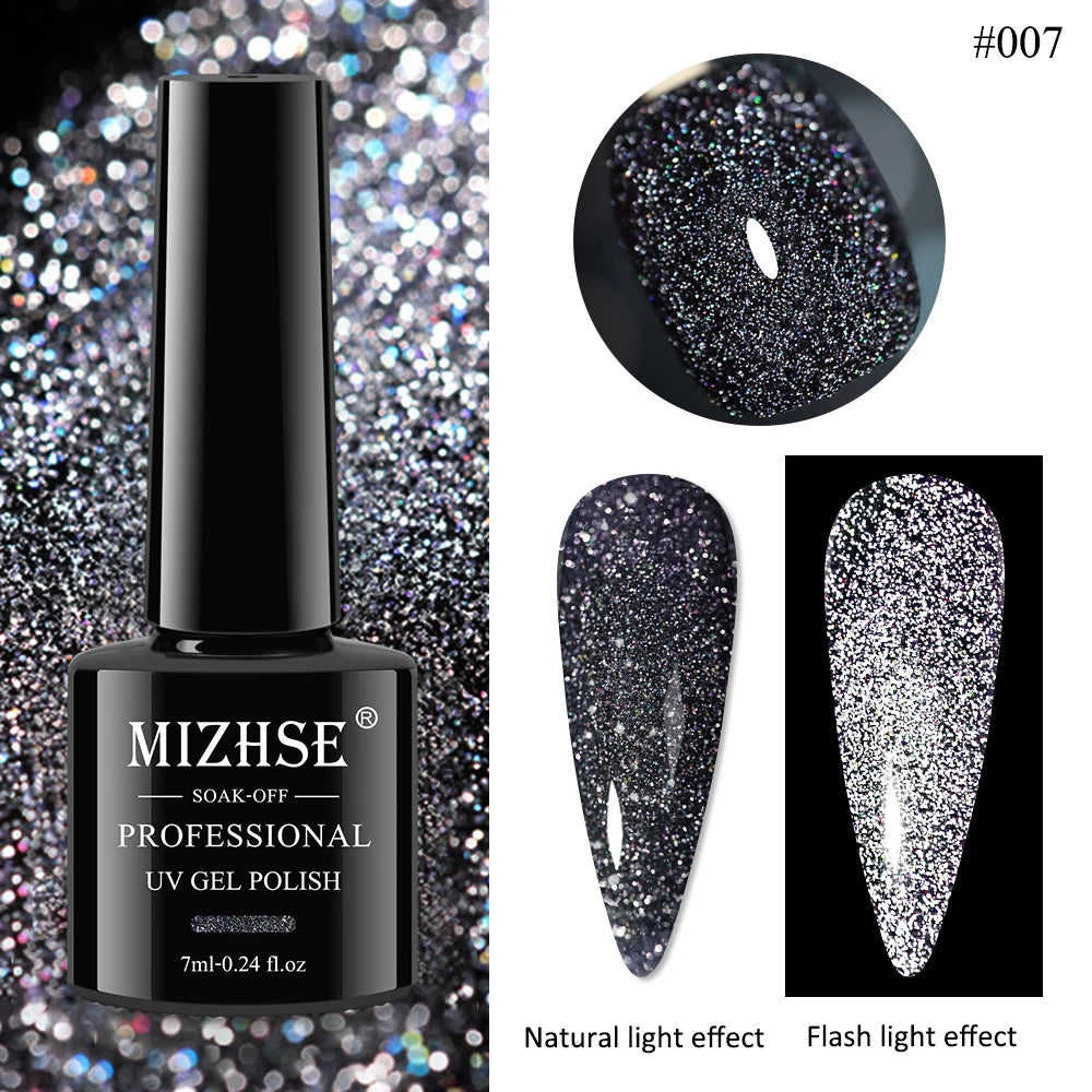 MIZHSE 7ML Reflective Top Coat Gel Nail Polish Shiny Glitter Vernis Semi Permanent Varnish Nail Gel Polish for Manicure Nail Art