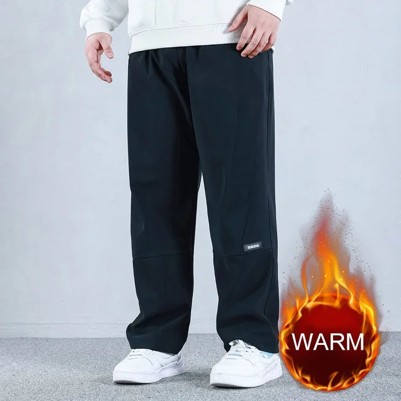Plus Size Men Pants Winter Warm Plush Lining Solid Color Long Trousers 6XL 7XL 8XL 9XL 10XL 100-150kg Big Size Men Clothing