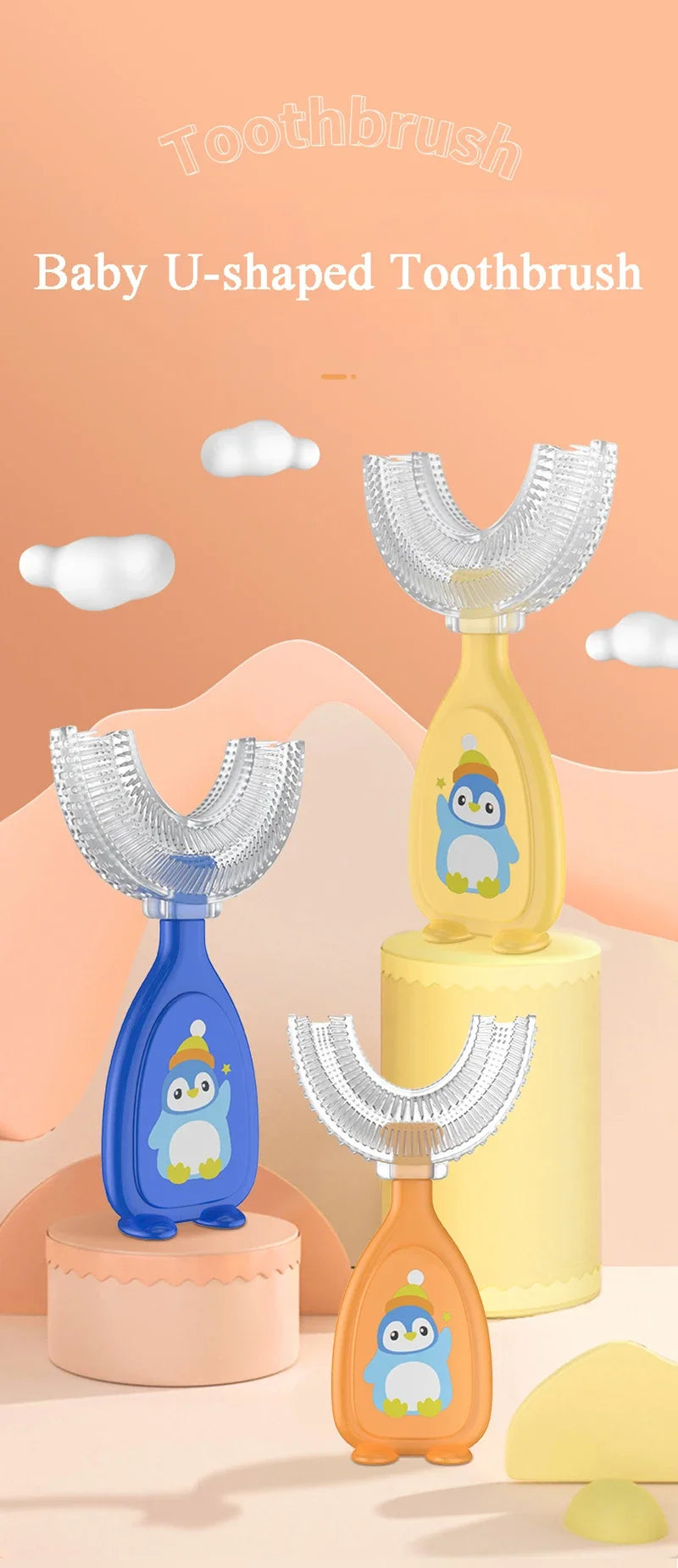360 Degree U-Shaped Kids Toothbrush Soft Silicone Bristles Waterproof Oral Care Teeth Whitening Children's Health Brush