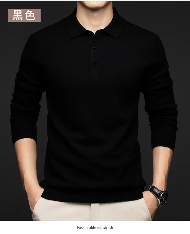 100% Australian Merino Wool Sweater, 360g Thickened Anti-Pilling, Polo Collar Gold Quality Pullover