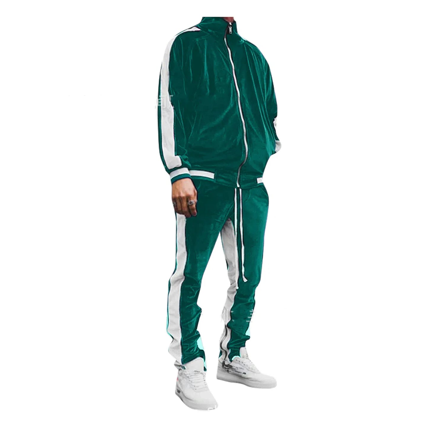 Men's Fall Winter Casual Wear 4-Season Sportswear Gold Velvet Suit Jacket Long Pants Fashion Thermal Outdoor Streetwear Clothing