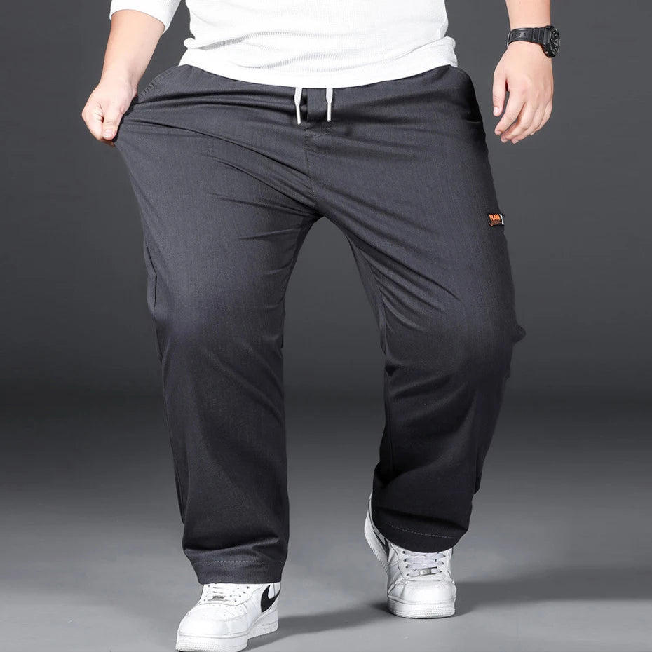 Plus Size 12XL Pants Men Casual Trousers Elastic Waist Straight Pants Male Fashion Grey Black Pants Big Size 10XL 12XL