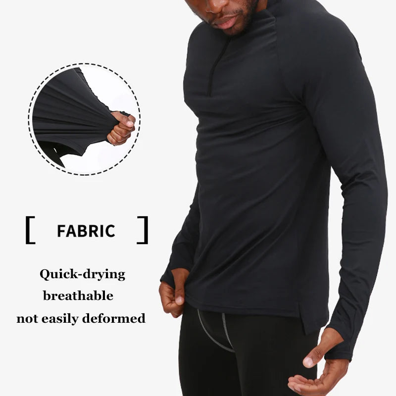 Men's Long Sleeve Fitness T-Shirt Quick Dry Breathable Sportswear Outdoor Running Basketball Elastic Sports Slim Tops Clothes