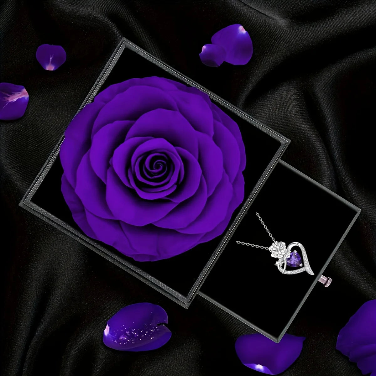 Purple Pendant Necklace, Purple Eternal Rose Gift Box, Suitable for Romantic Valentine'S Day Gift,Mother's Day,Christmas