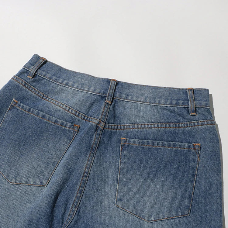 2025 Summer New Fashion Women's Jeans High Waist Straight Wide Leg Embroidery Heart Hollow Out Female Denim Pants