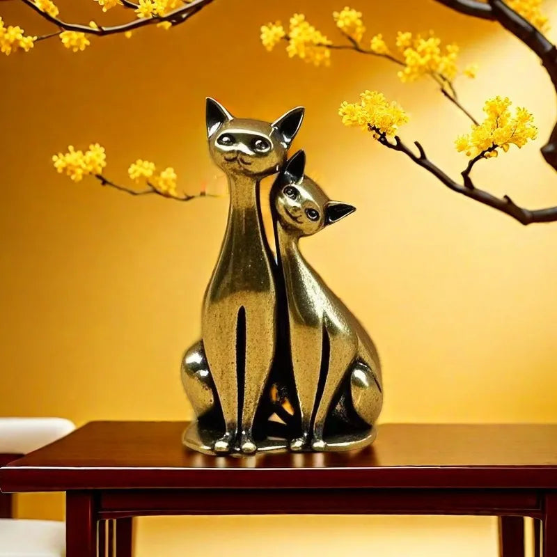 1PCS Brass Mini Double Cat Sculpture Ornament Crafts Anime Cat Ornament Home Desktop Living Room Office Small Ornament Crafts