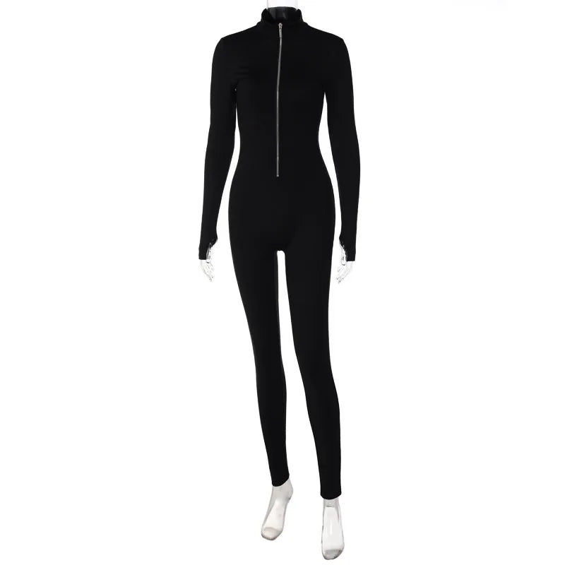 Women's Casual Sporty Fitness Outfit Long Sleeve Zipper Jumpsuit Female Workout Rompers Skinny Activity Wear Overalls Tops