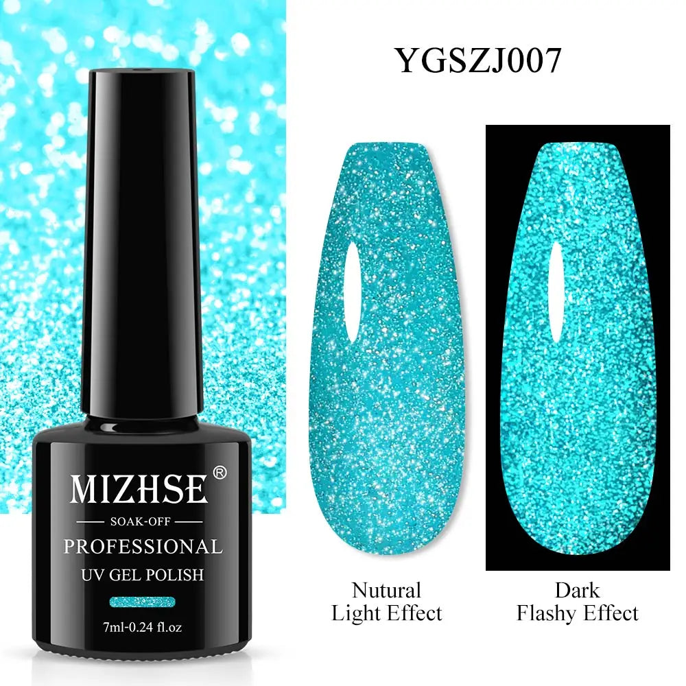 MIZHSE 7ML Reflective Top Coat Gel Nail Polish Shiny Glitter Vernis Semi Permanent Varnish Nail Gel Polish for Manicure Nail Art