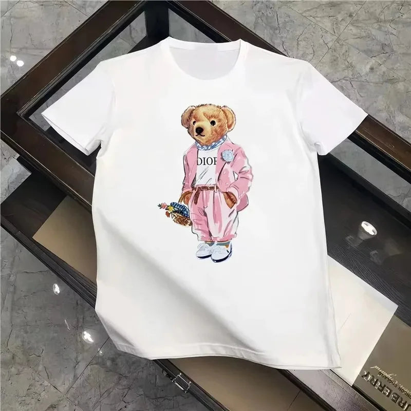 Luxury Brand Cotton TNew Bear Fashion Tshirt Unisex Short Sleeve round Neck Print Casual Style Comfortable Fit for Men And Women