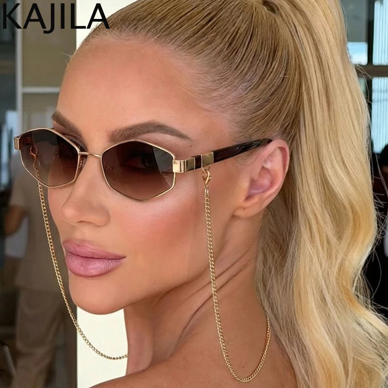 Sexy Small Frame Hexagon Sunglasses Women With Chain 2026 Luxury Brand Designer Punk Sun Glasses For Ladies Shades Gafas De Sol