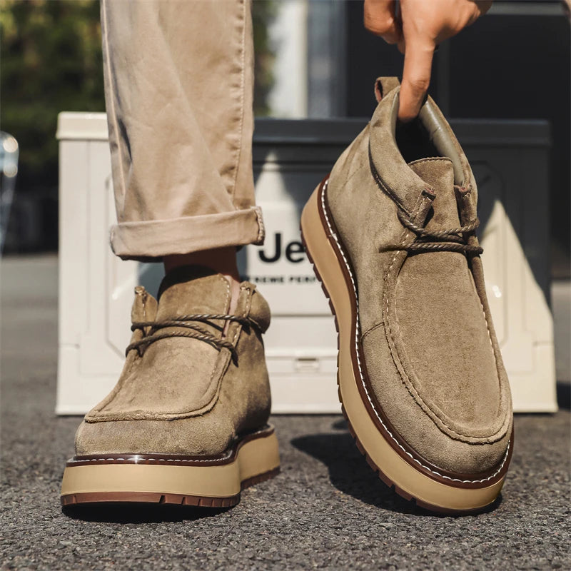 Autumn Men Platform Shoes Suede Leather Work Shoes Fashion Design Lace-up High Quality Ankle Boots Casual British Outdoor Shoes